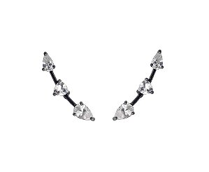 BRINCO EAR CUFF TRÊS ZIRCÔNIAS CRISTAIS BANHADO A RÓDIO NEGRO
