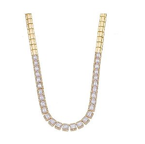 COLAR LUXO ZIRCÔNIAS CRISTAIS BANHADO A OURO