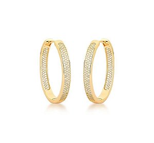 ARGOLA OVAL G COM CRAVAÇÃO INTERNA E EXTERNA BANHADA A OURO