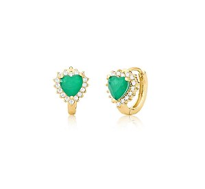 ARGOLA COM CORAÇÃO ESMERALDA FUSION BANHADA A OURO