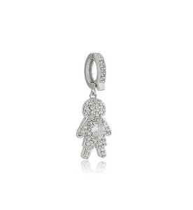 PINGENTE AVULSO MENINO CRISTAL CRAVEJADA BANHADO A RÓDIO BRANCO