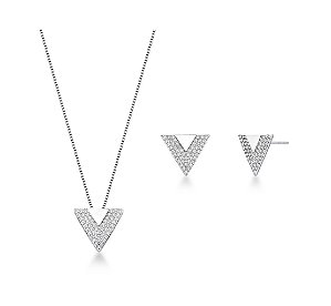 CONJUNTO TRIÂNGULO CRAVEJADO M BANHADO A RÓDIO