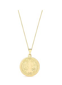 COLAR COM PINGENTE G REDONDO SÃO BENTO BANHADO A OURO