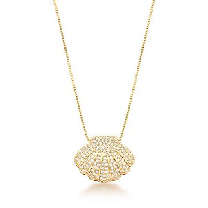 COLAR COM PINGENTE DE CONCHA CRAVEJADO BANHADO A OURO