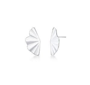 BRINCO LEQUE TEXTURIZADO LISO BANHADO A RÓDIO BRANCO