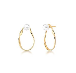 BRINCO ORGÂNICO VAZADO COM PÉROLA BANHADO A OURO