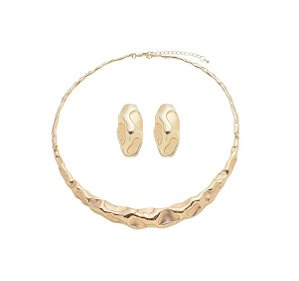 CONJUNTO ARO E BRINCO ORGÂNICOS COM DETALHES ACETINADOS BANHADO A OURO