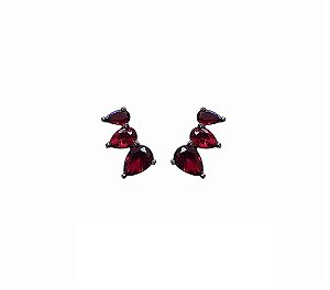 MINI EAR CUFF TRÊS GOTAS RUBI BANHADO A RÓDIO NEGRO