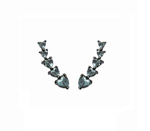BRINCO EARCUFF CORAÇÕES AQUAMARINE BANHADO A RÓDIO NEGRO
