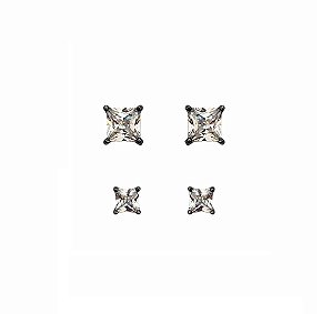 DUPLA DE BRINCOS QUADRADOS CRISTAL BANHADO A RÓDIO NEGRO