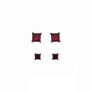 DUPLA DE BRINCOS QUADRADOS RUBI BANHADO A RÓDIO NEGRO