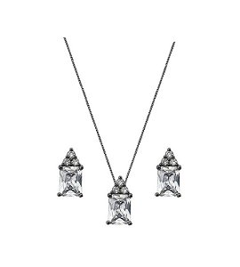 CONJUNTO RETANGULAR CRISTAL BANHADO A RÓDIO NEGRO