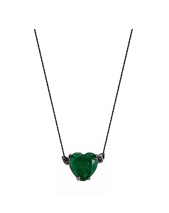 COLAR CORAÇÃO ESMERALDA FUSION BANHADO A RÓDIO NEGRO