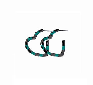 MEIA ARGOLA CORAÇÃO VERDE COM PONTOS DE LUZ BANHADO A RÓDIO NEGRO