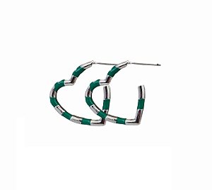 MEIA ARGOLA CORAÇÃO VERDE COM PONTOS DE LUZ BANHADO A RÓDIO BRANCO