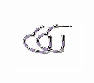 MEIA ARGOLA CORAÇÃO LILÁS COM PONTOS DE LUZ BANHADO A RÓDIO BRANCO