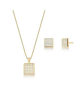 CONJUNTO QUADRADO M CRAVEJADO BANHADO A OURO