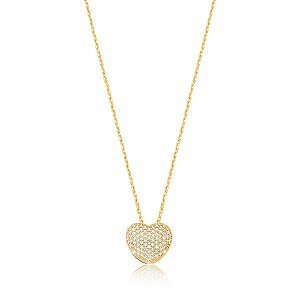 COLAR COM PINGENTE CORAÇÃO CRAVEJADO BANHADO A OURO