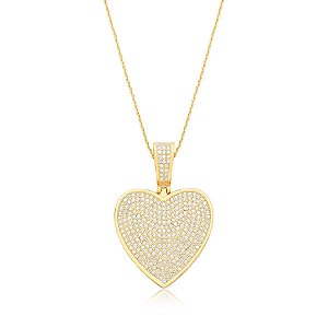 COLAR COM PINGENTE CORAÇÃO CRAVEJADO BANHADO A OURO