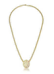 COLAR COM PINGENTE DE OVAL GEOMETRICO BANHADO A OURO