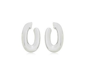 BRINCO OVALADO VAZADO LISO BANHADO A RÓDIO BRANCO