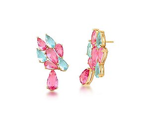 BRINCO EAR CUFF GOTAS COLORIDAS BANHADO A OURO