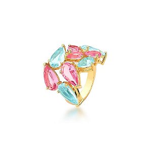 ANEL GOTAS COLORIDAS BANHADO A OURO