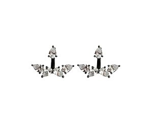BRINCO EAR JACKET GOTAS CRISTAIS BANHADO A RÓDIO NEGRO