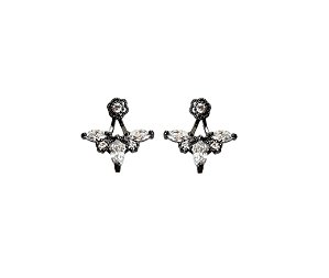 BRINCO EAR JACKET NAVETES CRISTAIS BANHADO A RÓDIO NEGRO