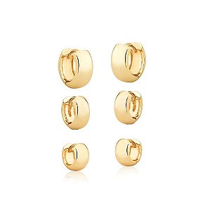 TRIO DE ARGOLA LISAS REDONDAS BANHADO A OURO