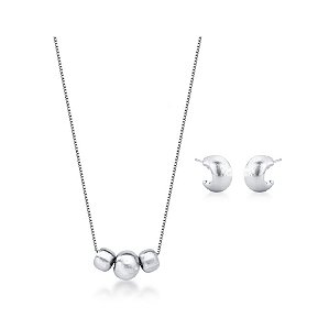 CONJUNTO ESFERAS LISAS BANHADO A RÓDIO BRANCO ACETINADO