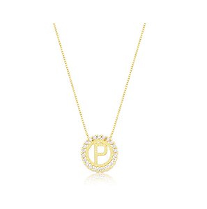 COLAR INICIAL MANDALA PEQUENA COM CRAVAÇÃO LATERAL BANHADO A OURO