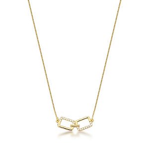 COLAR COM PINGENTE DE ELOS RETANGULARES BANHADO A OURO