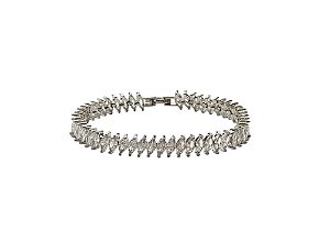 PULSEIRA RIVIERA ZIRCÔNIA NAVETE CRISTAL BANHADA A  RÓDIO BRANCO