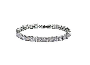 PULSEIRA RIVIERA ZIRCÔNIA QUADRADA CRISTAL BANHADA A  RÓDIO BRANCO