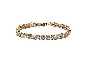 PULSEIRA RIVIERA ZIRCÔNIA QUADRADA CRISTAL BANHADA A OURO