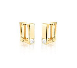 ARGOLA RETANGULAR COM CRISTAL QUADRADO BANHADA A OURO