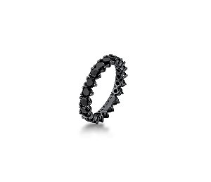 ANEL CRAVAÇÃO TRÊS PONTAS ZIRCÔNIA NEGRA BANHADO A RÓDIO NEGRO