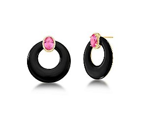 BRINCO REDONDO ESMALTADO COM CRISTAL MARSALA BANHADO A OURO