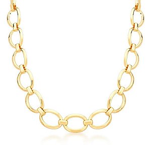 COLAR COM ELOS OVAIS LISOS E FECHO BOIA BANHADO A OURO