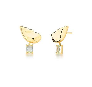 BRINCO EAR CUFF LISO COM CRISTAL RETANGULAR BANHADO A OURO