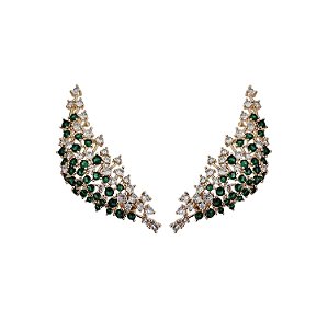 BRINCO MAXI EAR CUFF LUXO ESMERALDA BANHADO A OURO