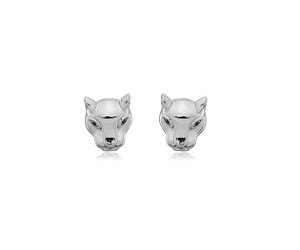 BRINCO LEOPARDO LISO COM ZIRCÔNIAS ESMERALDA BANHADO A RÓDIO BRANCO