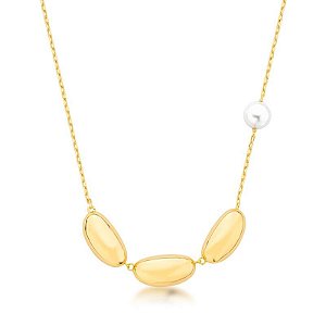 COLAR COM PINGENTES OVAIS E PÉROLA SHELL BANHADO A OURO