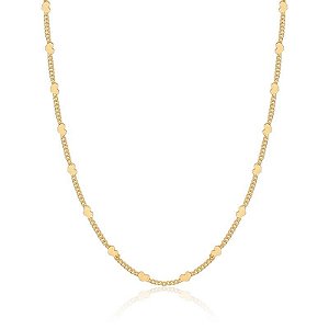 COLAR MALHA GROUMET G COM CORAÇÕES LISOS BANHADO A OURO