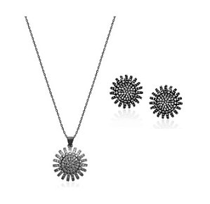 CONJUNTO DE ESFERA CRAVEJADA BANHADO A RÓDIO NEGRO