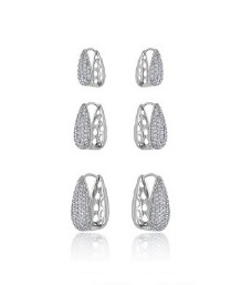 TRIO DE ARGOLAS GOTAS CRAVEJADAS BANHADO A RÓDIO BRANCO