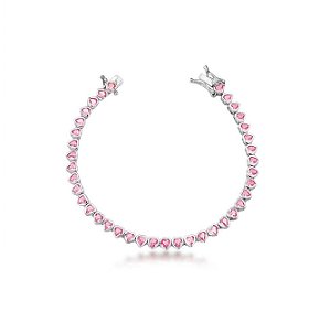 PULSEIRA RIVIERA COM CORAÇÕES ROSA ESCURO BANHADA A RÓDIO BRANCO