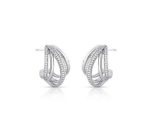 MEIA ARGOLA CINCO VOLTAS CRAVEJADAS BANHADA A RÓDIO BRANCO