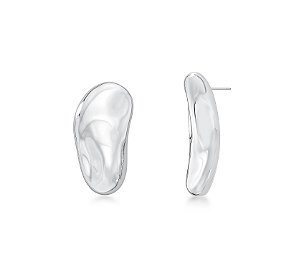 BRINCO ASSIMÉTRICO OVAL LISO BANHADO A RÓDIO BRANCO